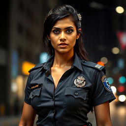 A striking and alluring Indian police woman, exuding confidence and authority