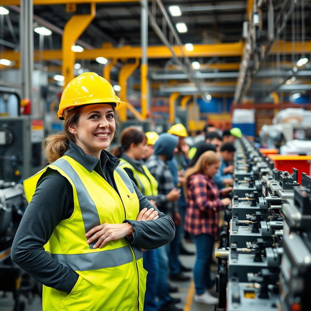 A proactive production supervisor in a bustling manufacturing environment