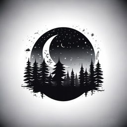 This is a high-quality, digital art tattoo design that merges space and nature in a simple, monochromatic style