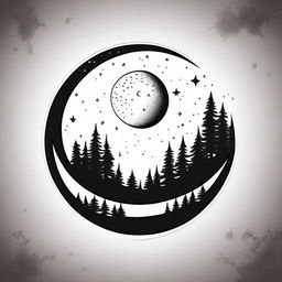 This is a high-quality, digital art tattoo design that merges space and nature in a simple, monochromatic style