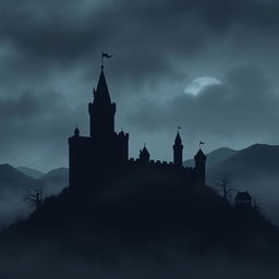 A minimalistic horror background featuring a medieval castle, set against a dark and moody atmosphere