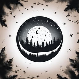 This is a high-quality, digital art tattoo design that merges space and nature in a simple, monochromatic style