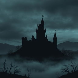 A minimalistic horror background featuring a medieval castle, set against a dark and moody atmosphere