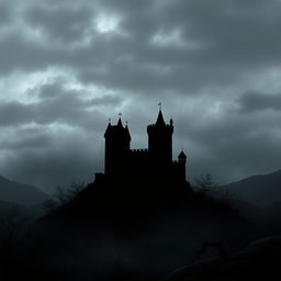 A minimalistic horror background featuring a medieval castle, set against a dark and moody atmosphere