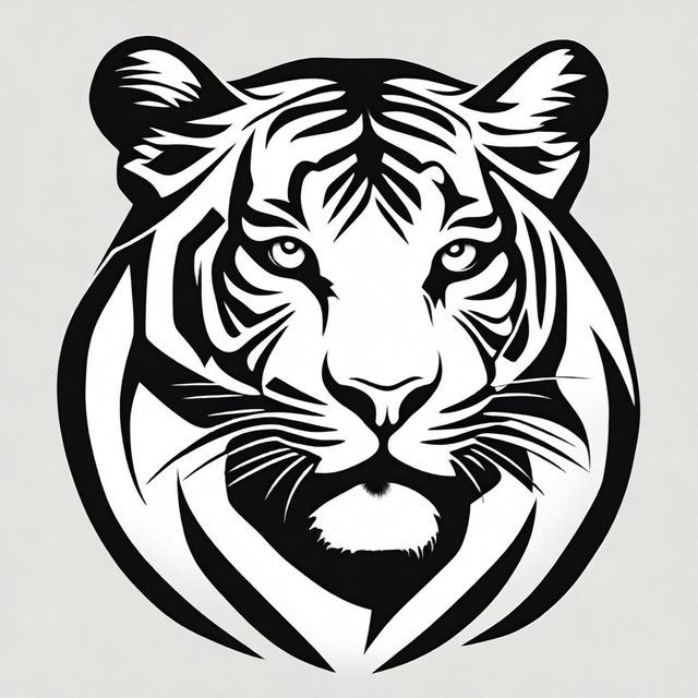 This is a high-quality, digital art of a simple, black and white tattoo design featuring a majestic tiger