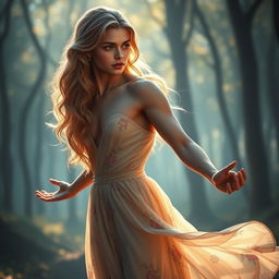 A captivating scene of a gender-bend transformation showcasing a male figure with feminine features