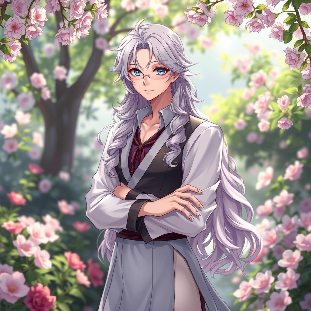 A mesmerizing scene featuring a male character transformed with feminine attributes
