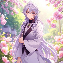 A mesmerizing scene featuring a male character transformed with feminine attributes