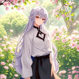 A mesmerizing scene featuring a male character transformed with feminine attributes