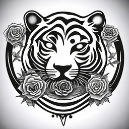 This is a high-quality, digital art of a simple, black and white tattoo design that combines the iconic imagery of the Grateful Dead with a stylized tiger