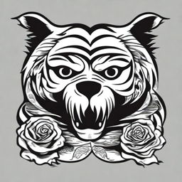 This is a high-quality, digital art of a simple, black and white tattoo design that combines the iconic imagery of the Grateful Dead with a stylized tiger