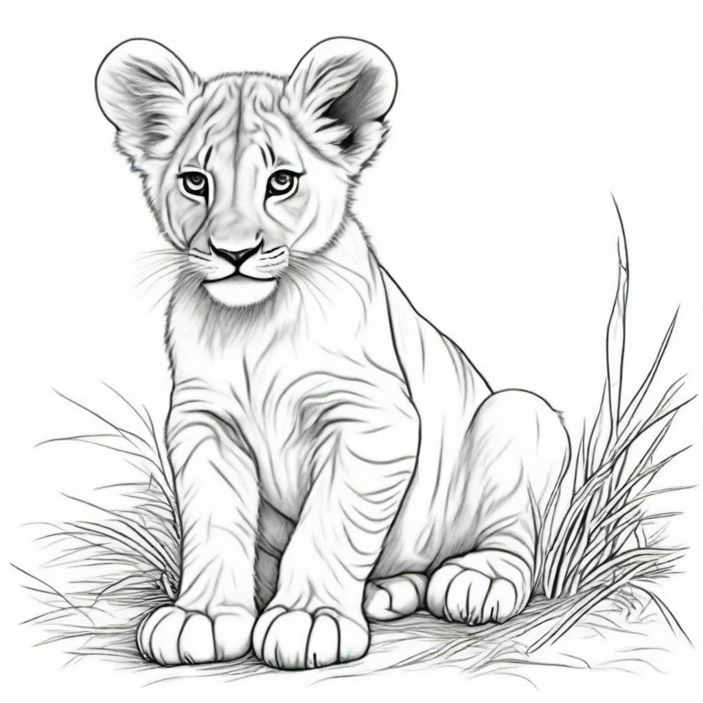 Detailed full-body illustration of a lion cub.