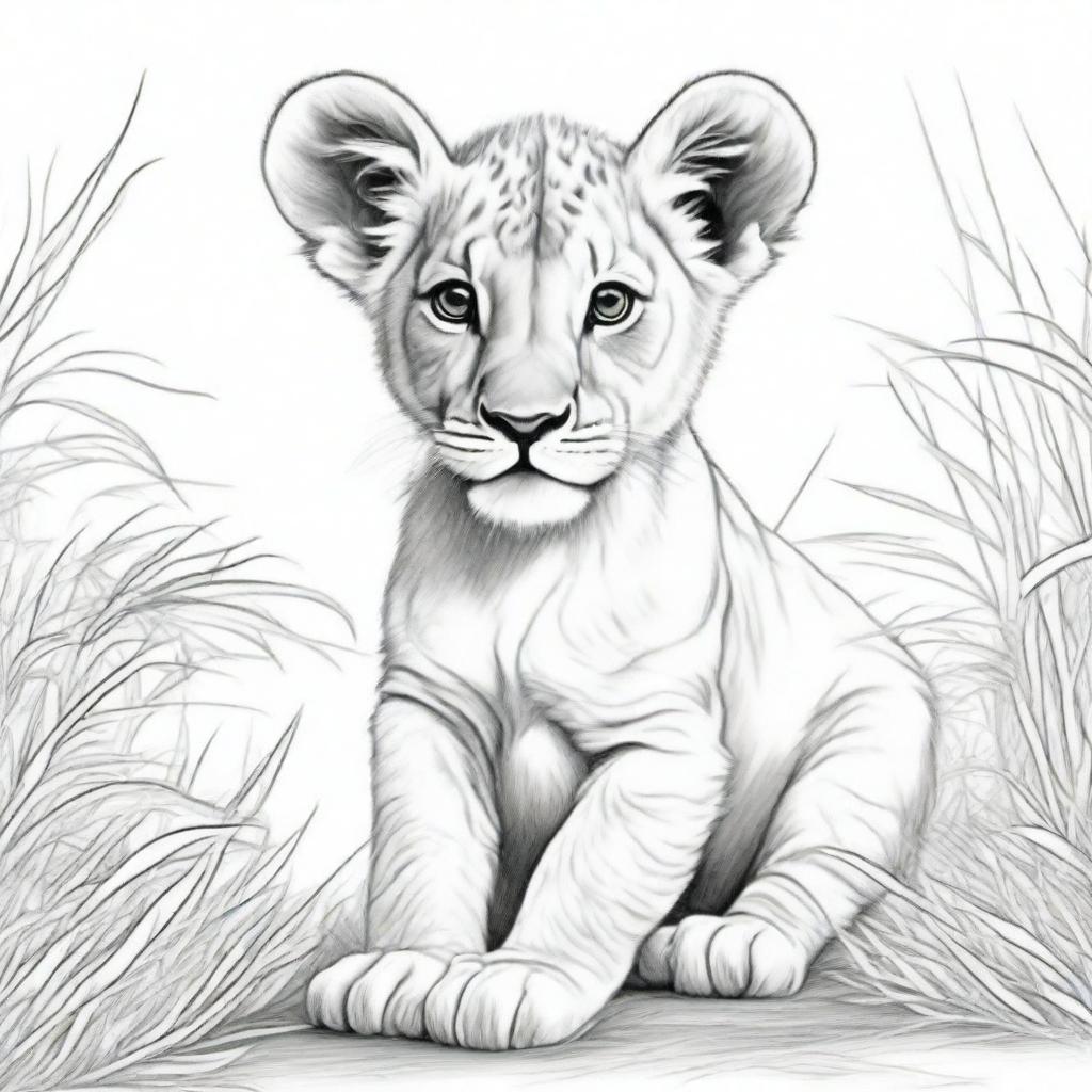 Detailed full-body illustration of a lion cub.