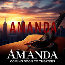A dramatic movie poster featuring a blood-stained acoustic guitar in the foreground
