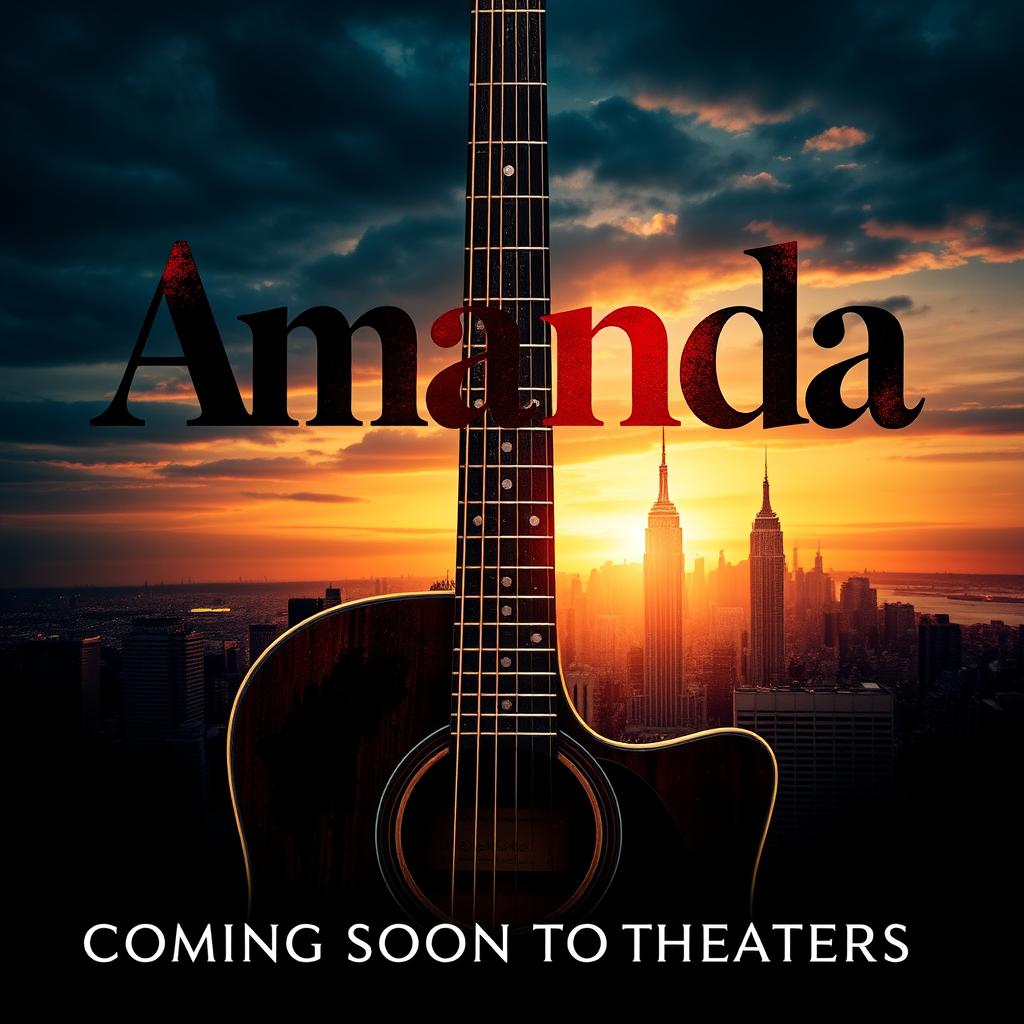 A dramatic movie poster featuring a blood-stained acoustic guitar in the foreground