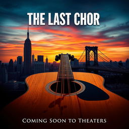 A gripping movie poster featuring a blood-stained acoustic guitar prominently in the foreground