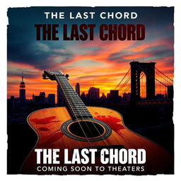 A gripping movie poster featuring a blood-stained acoustic guitar prominently in the foreground