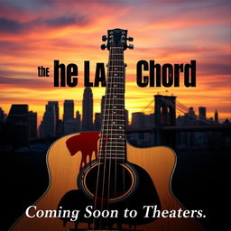 A gripping movie poster featuring a blood-stained acoustic guitar prominently in the foreground