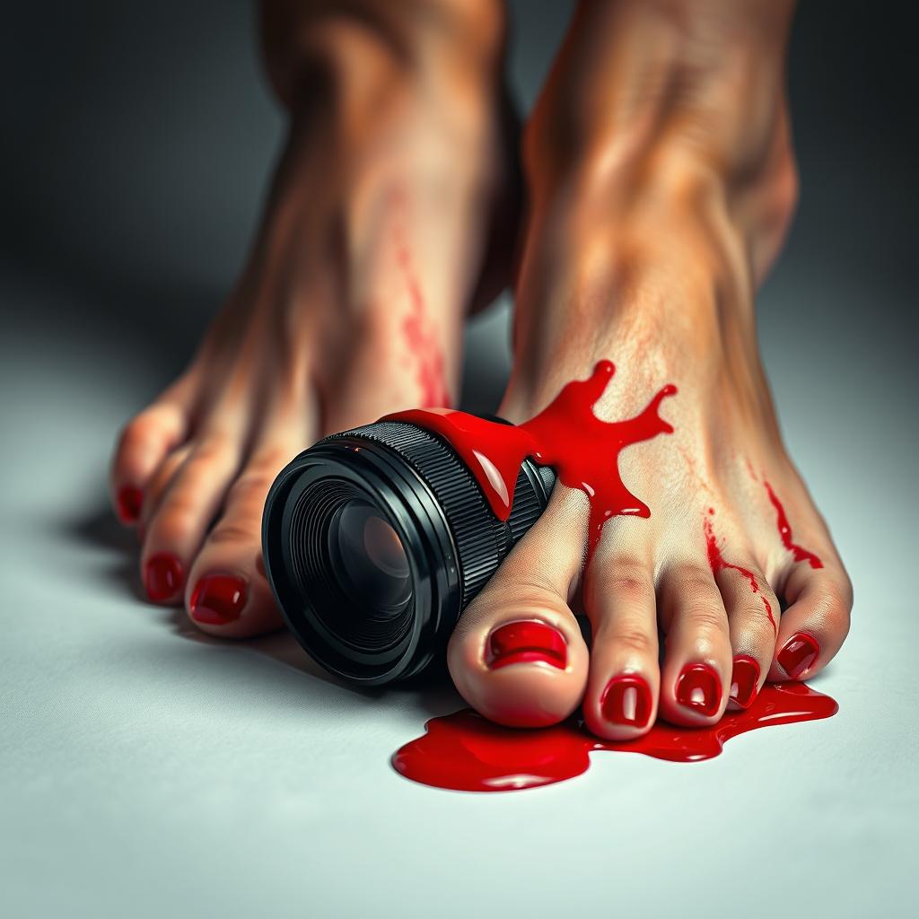 A dramatic close-up shot of beautiful female feet with a creative twist