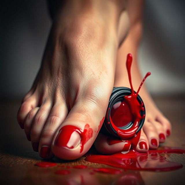 A dramatic close-up shot of beautiful female feet with a creative twist