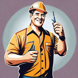 A digital art image of a kind middle-aged electrician in professional attire, holding a pair of pliers and giving a thumbs-up