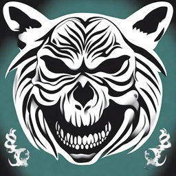 This is a high-quality, digital art of a simple, black and white tattoo design that merges the iconic Grateful Dead 'Steal Your Face' skull with a stylized tiger