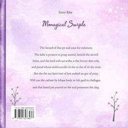 A back cover for a children's book with pastel shades of purple, designed in a magical style