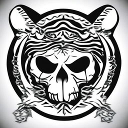 This is a high-quality, digital art of a simple, black and white tattoo design that merges the iconic Grateful Dead 'Steal Your Face' skull with a stylized tiger