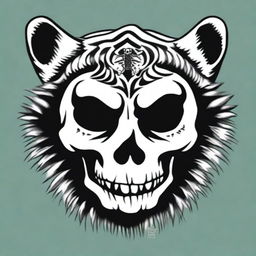 This is a high-quality, digital art of a simple, black and white tattoo design that merges the iconic Grateful Dead 'Steal Your Face' skull with a stylized tiger