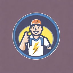 A high-quality digital logo featuring a friendly, stylized electrician holding a lightning bolt and giving a thumbs-up, encircled by a border with the company's name