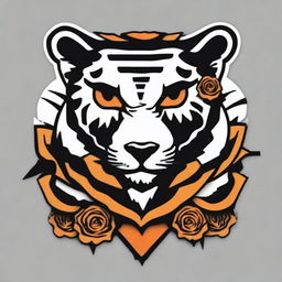 This is a high-quality, digital art of a simple tattoo design in black, white, and orange that merges the iconic imagery of the Grateful Dead with a stylized tiger