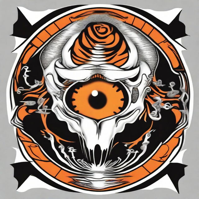 This is a high-quality, digital art of a simple tattoo design in black, white, and orange that merges the iconic imagery of the Grateful Dead with a stylized tiger