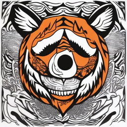 This is a high-quality, digital art of a simple tattoo design in black, white, and orange that merges the iconic imagery of the Grateful Dead with a stylized tiger