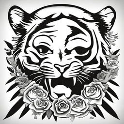 This is a high-quality, digital art of a simple, black and white tattoo design that combines the iconic imagery of the Grateful Dead with a stylized tiger