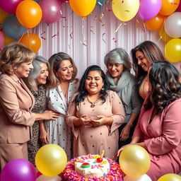 A chubby Arab girl in her 18s is celebrating her birthday surrounded by a group of confident, mature women