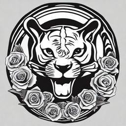 This is a high-quality, digital art of a simple, black and white tattoo design that combines the iconic imagery of the Grateful Dead with a stylized tiger