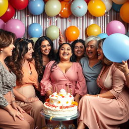 A chubby Arab girl in her 18s is celebrating her birthday surrounded by a group of confident, mature women