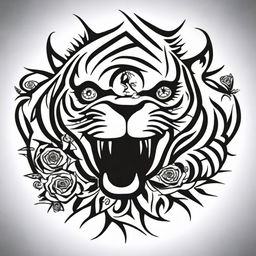 This is a high-quality, digital art of a simple, black and white tattoo design that combines the iconic imagery of the Grateful Dead with a stylized tiger