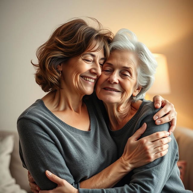 An artistic representation of a close and intimate bond between an Israeli woman in her 50s and her younger friend, showcasing affection and trust