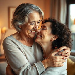 An artistic representation of a close and intimate bond between an Israeli woman in her 50s and her younger friend, showcasing affection and trust