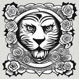 This is a high-quality, digital art of a simple, black and white tattoo design that combines the iconic imagery of the Grateful Dead with a stylized tiger