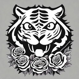 This is a high-quality, digital art of a simple, black and white tattoo design that combines the iconic imagery of the Grateful Dead with a stylized tiger