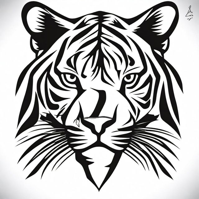 This is a high-quality, digital art of a simple tattoo design featuring a stylized tiger