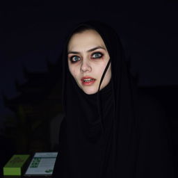 A female ghost from Thailand with a haunting presence, her face always exhibiting a scary expression, featuring a prominent scar that runs across her cheek