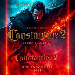 A mesmerizing movie poster for 'Constantine 2: Return From Hell (2025)', showcasing a captivating supernatural scene featuring a fierce battle between a demon and Constantine