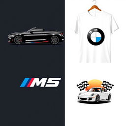 A collection of three unique t-shirt designs featuring the BMW M5