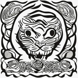 This is a high-quality, digital art of a simple, black and white tattoo design that combines the iconic imagery of the Grateful Dead with a stylized tiger