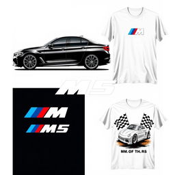 A collection of three unique t-shirt designs featuring the BMW M5