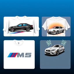 A collection of three unique t-shirt designs featuring the BMW M5