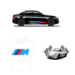 A collection of three unique t-shirt designs featuring the BMW M5